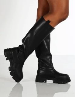 Genius Black Wide Fit Knee High Chunky Sole Boots -Chic Footwear Shop GENIUS BLACK 857dd9ed b6c3 48a3 b205 936b0d8c62c6