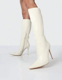 Horizon Wide Fit Ecru Grain Knee High Boots -Chic Footwear Shop HORIZONECRUDETAIL 3820c9e2 f868 49d4 a190 50ed2bc8562e