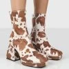 Imagine Wide Fit Brown Cow Print Chunky Heel Ankle Boots -Chic Footwear Shop IMAGINEBROWNCOWPRINTFRONT 6a9817f1 814c 4221 b058 0dc39d7ff5df