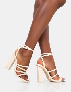 Tobi Ecru Patent Strappy Square Toe High Block Heels -Chic Footwear Shop IMG 0248