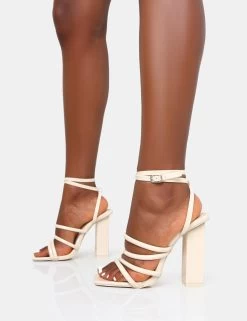 Tobi Ecru Patent Strappy Square Toe High Block Heels -Chic Footwear Shop IMG 0250