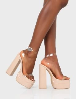 Calla Nude Patent Barely There Clear Square Toe Platform Heels -Chic Footwear Shop IMG 0256
