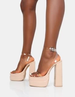 Calla Nude Patent Barely There Clear Square Toe Platform Heels -Chic Footwear Shop IMG 0258