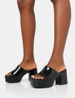 Ariel Black Patent Mule Chunky Mid Platform Heels -Chic Footwear Shop IMG 0263