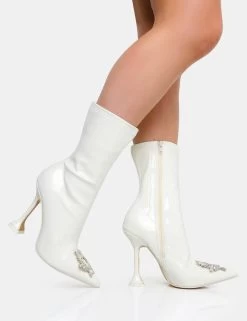 Modena Ecru Patent Diamante Broach Cake Stand Heel Ankle Boot -Chic Footwear Shop IMG 0613copy