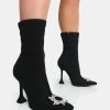 Modena Black Nylon Diamantie Broach Cake Stand Heel Sock Ankle Boot -Chic Footwear Shop IMG 0618copy