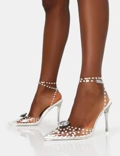 Asscher White Pearl Detail Diamante Broach Clear Perspex Wrap Around Pointed Court Stiletto Heels 9 Asscher White Pearl Detail Diamante Broach Clear Perspex Wrap Around Pointed Court Stiletto Heels -Chic Footwear Shop IMG 0645