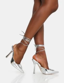 Vada Silver Mirror Slingback Lace Up Pointed Court Stiletto Heels 9 Vada Silver Mirror Slingback Lace Up Pointed Court Stiletto Heels -Chic Footwear Shop IMG 0679