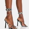 Lacey Zebra Print Square Toe Strappy Lace Up Stiletto Heels