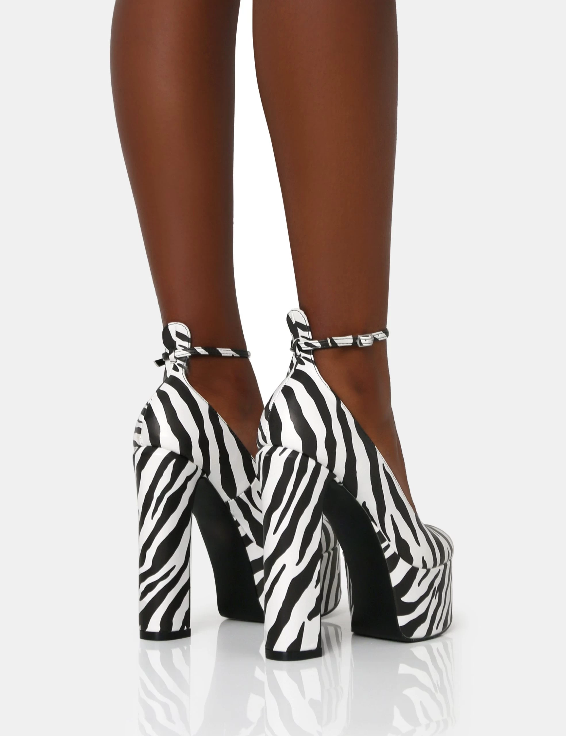 Donatella Zebra Print Ankle Strap Rounded Toe Platform Block Heels 4 Donatella Zebra Print Ankle Strap Rounded Toe Platform Block Heels - Image 2