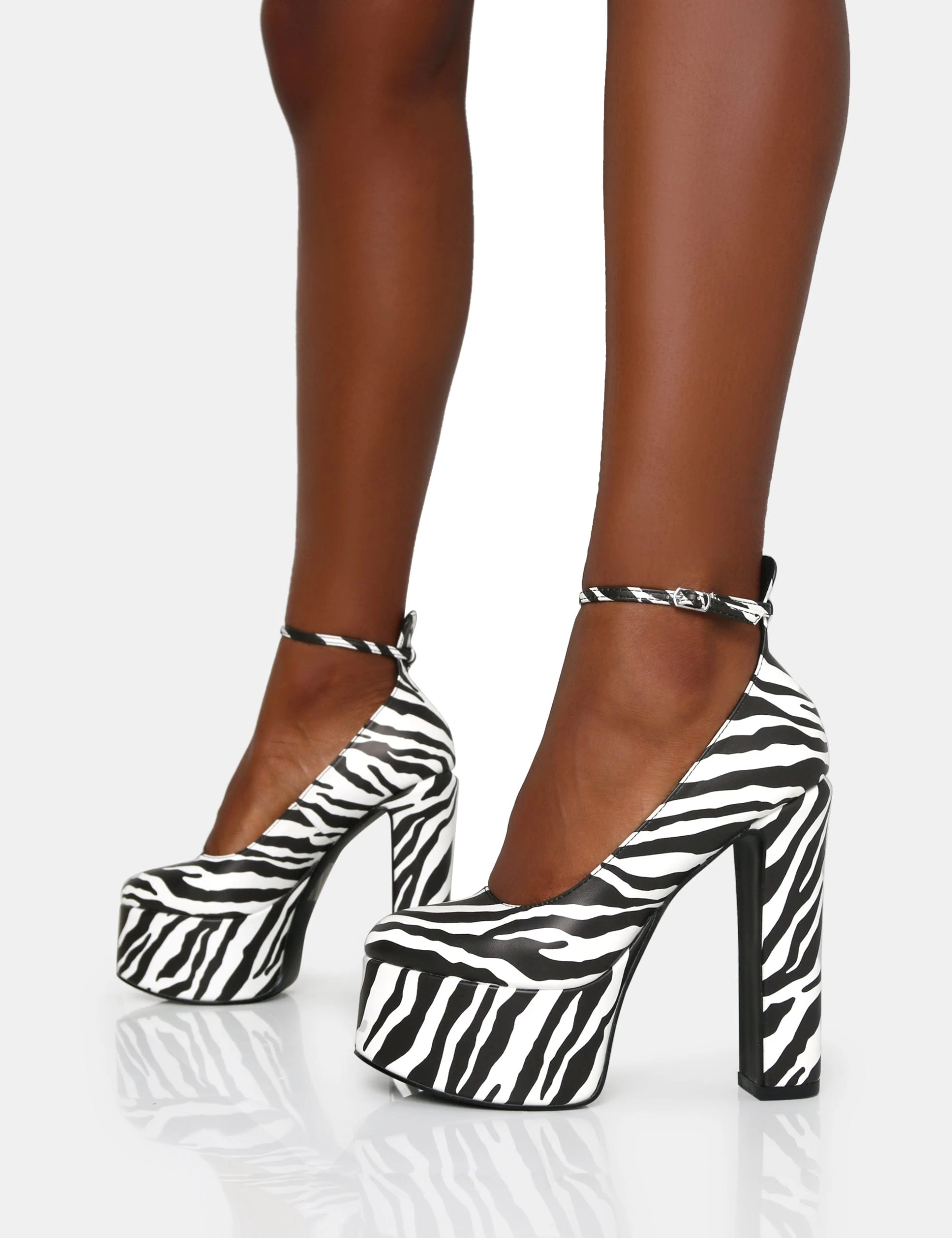 Donatella Zebra Print Ankle Strap Rounded Toe Platform Block Heels 6 Donatella Zebra Print Ankle Strap Rounded Toe Platform Block Heels - Image 4
