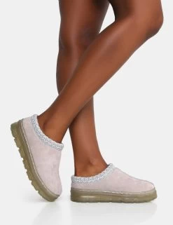 Nala Light Grey Faux Suede Embroidered Slipper Platform Boots -Chic Footwear Shop IMG 0722