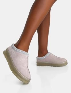 Nala Light Grey Faux Suede Embroidered Slipper Platform Boots -Chic Footwear Shop IMG 0726