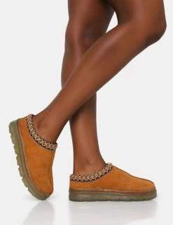 Nala Tan Faux Suede Embroidered Slipper Platform Boots -Chic Footwear Shop IMG 0732