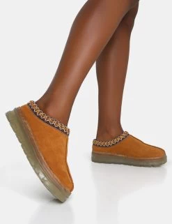 Nala Tan Faux Suede Embroidered Slipper Platform Boots -Chic Footwear Shop IMG 0736