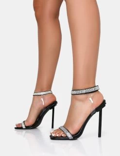 Afterglow Black Patent Barely There Diamante Strap Square Toe Stiletto Heels 8 Afterglow Black Patent Barely There Diamante Strap Square Toe Stiletto Heels -Chic Footwear Shop IMG 1135copy