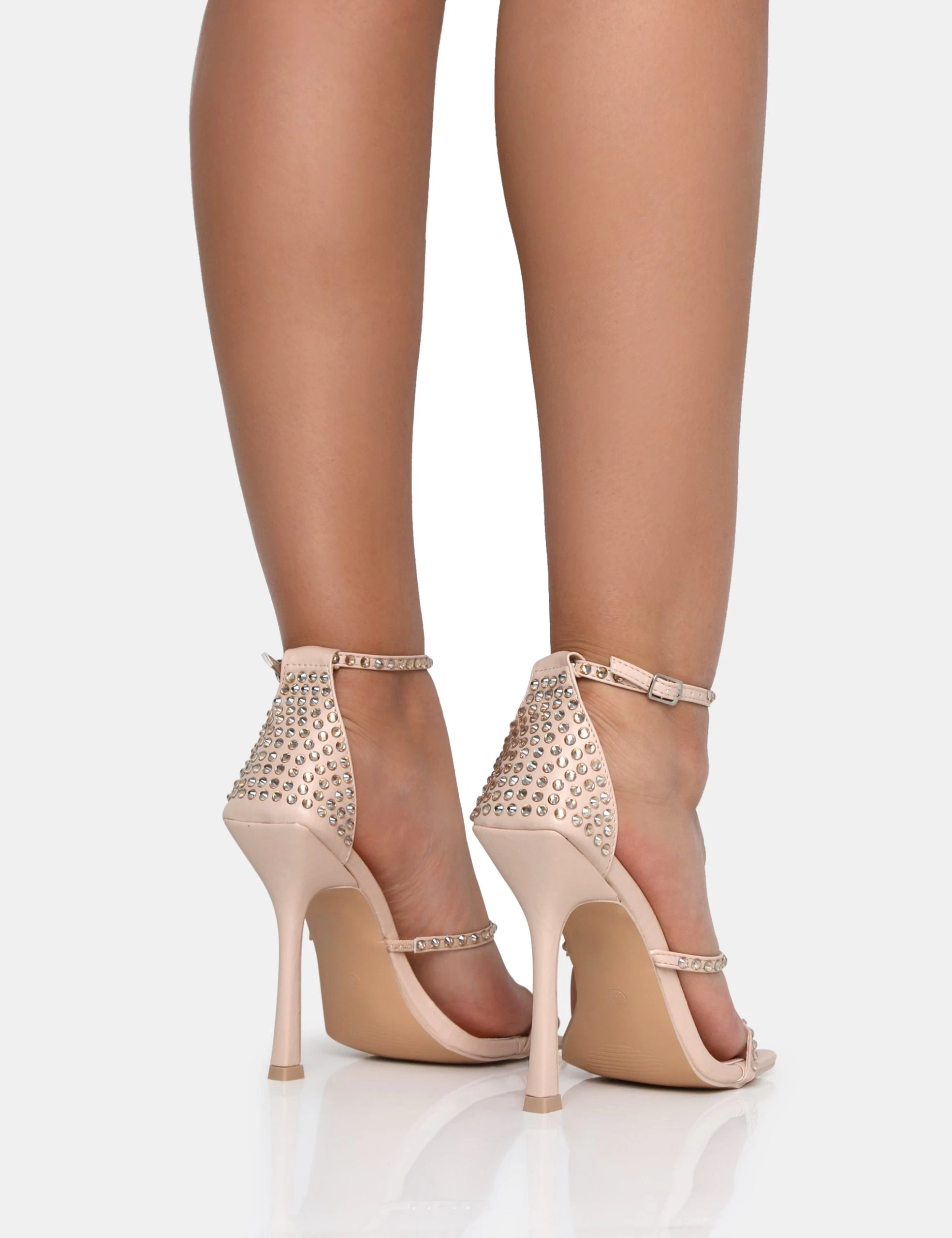 Golda Nude Diamante Strappy Barely There Square Toe Stiletto Heels 4 Golda Nude Diamante Strappy Barely There Square Toe Stiletto Heels - Image 2