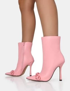 Rhia Pink Pu Bow Pointed Toe Stiletto Ankle Boots 8 Rhia Pink Pu Bow Pointed Toe Stiletto Ankle Boots -Chic Footwear Shop IMG 1164