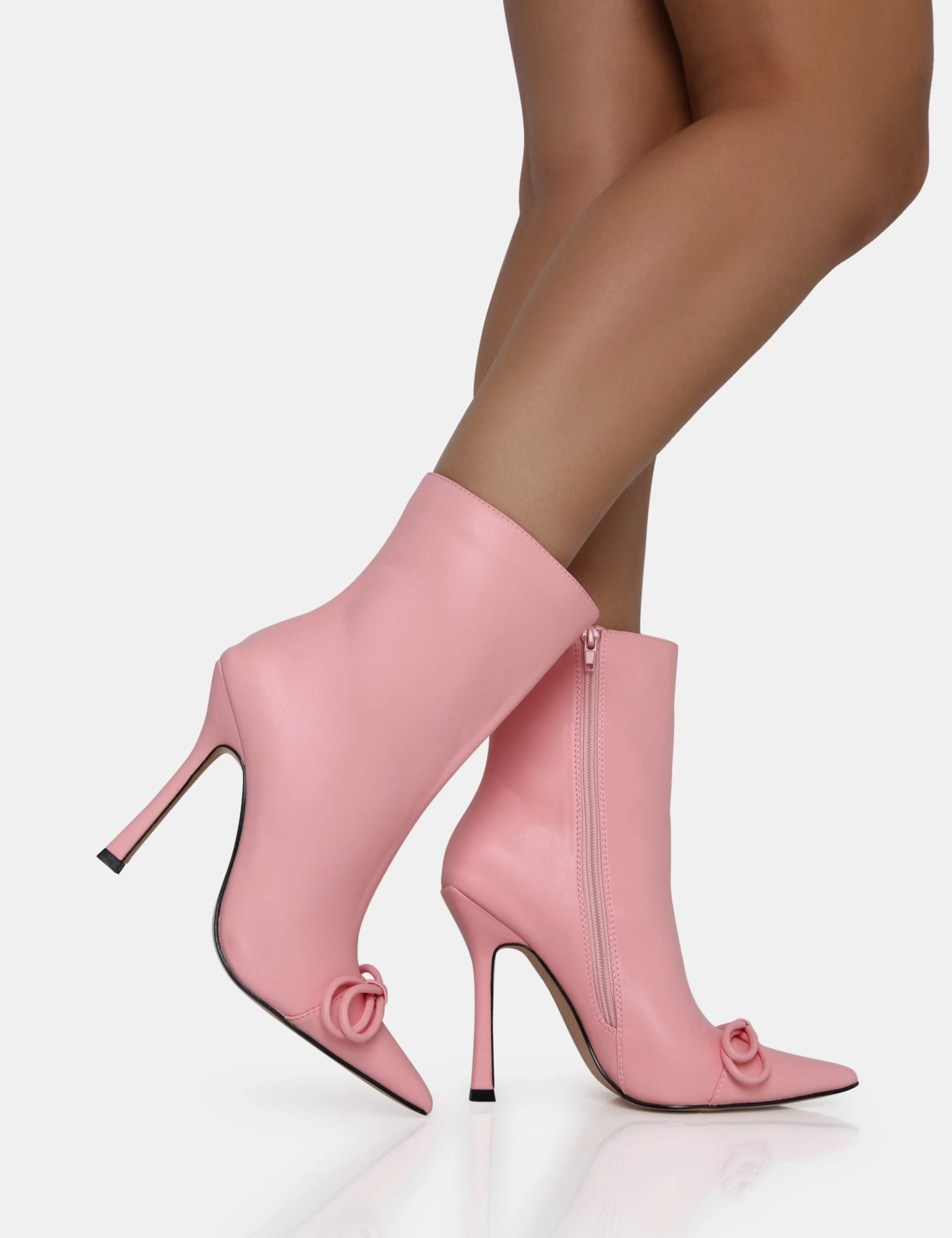 Rhia Pink Pu Bow Pointed Toe Stiletto Ankle Boots 6 Rhia Pink Pu Bow Pointed Toe Stiletto Ankle Boots - Image 4