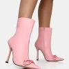 Rhia Pink Pu Bow Pointed Toe Stiletto Ankle Boots