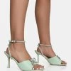 Front Row Pastel Green Diamante Bow Square Toe Mid Stiletto Heels -Chic Footwear Shop IMG 1171