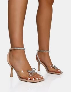 Front Row Nude Patent Perspex Diamante Bow Square Toe Mid Stiletto Heels 9 Front Row Nude Patent Perspex Diamante Bow Square Toe Mid Stiletto Heels -Chic Footwear Shop IMG 1176copy
