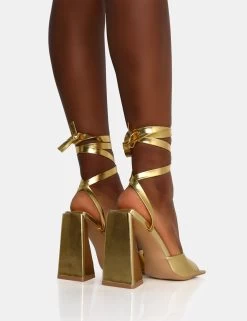 Mojito Gold Lace Up Pyramid Block Heels 9 Mojito Gold Lace Up Pyramid Block Heels -Chic Footwear Shop IMG 1191
