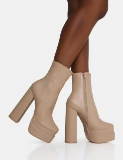 Supine Nude PU Chunky Heeled Platform Ankle Boots -Chic Footwear Shop IMG 1209