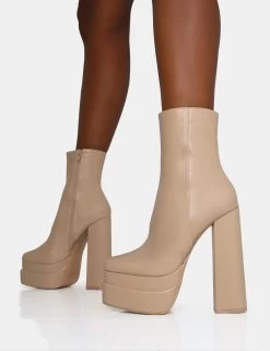 Supine Nude PU Chunky Heeled Platform Ankle Boots -Chic Footwear Shop IMG 1212