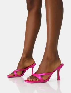 Arwen Hot Pink Satin Toe Post Mule Mid Stiletto Heels -Chic Footwear Shop IMG 1278