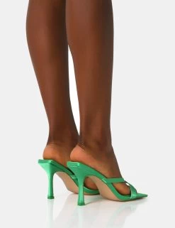 Arwen Green Satin Toe Post Mule Mid Stiletto Heels 9 Arwen Green Satin Toe Post Mule Mid Stiletto Heels -Chic Footwear Shop IMG 1281