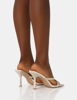 Arwen Off White Satin Toe Post Mule Mid Stiletto Heels 9 Arwen Off White Satin Toe Post Mule Mid Stiletto Heels -Chic Footwear Shop IMG 1285