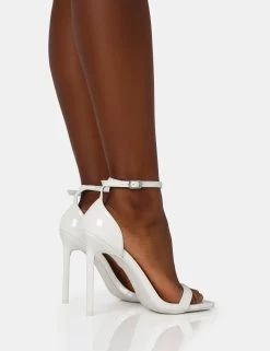 Chaos White Patent Square Toe Strappy Barely There Stiletto Heels -Chic Footwear Shop IMG 1320