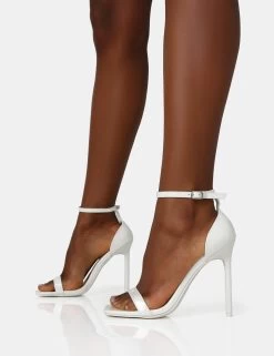 Chaos White Patent Square Toe Strappy Barely There Stiletto Heels -Chic Footwear Shop IMG 1321