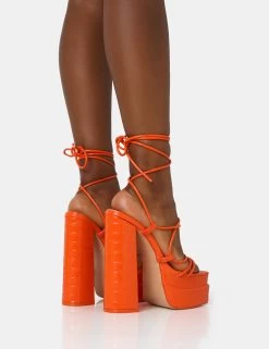 Glow Girl Orange Croc Lace Up Platform Heels -Chic Footwear Shop IMG 1336