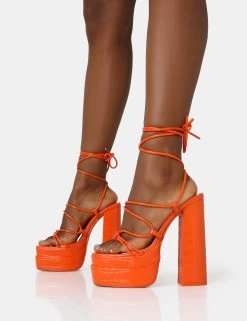 Glow Girl Orange Croc Lace Up Platform Heels -Chic Footwear Shop IMG 1337
