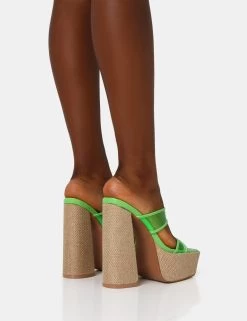 Carley Neon Lime Perspex Mule Square Toe Platform Raffia Block Heels -Chic Footwear Shop IMG 1369