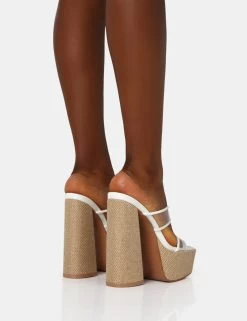 Carley White Perspex Mule Square Toe Platform Raffia Block Heels -Chic Footwear Shop IMG 1373