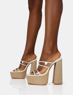 Carley White Perspex Mule Square Toe Platform Raffia Block Heels -Chic Footwear Shop IMG 1374