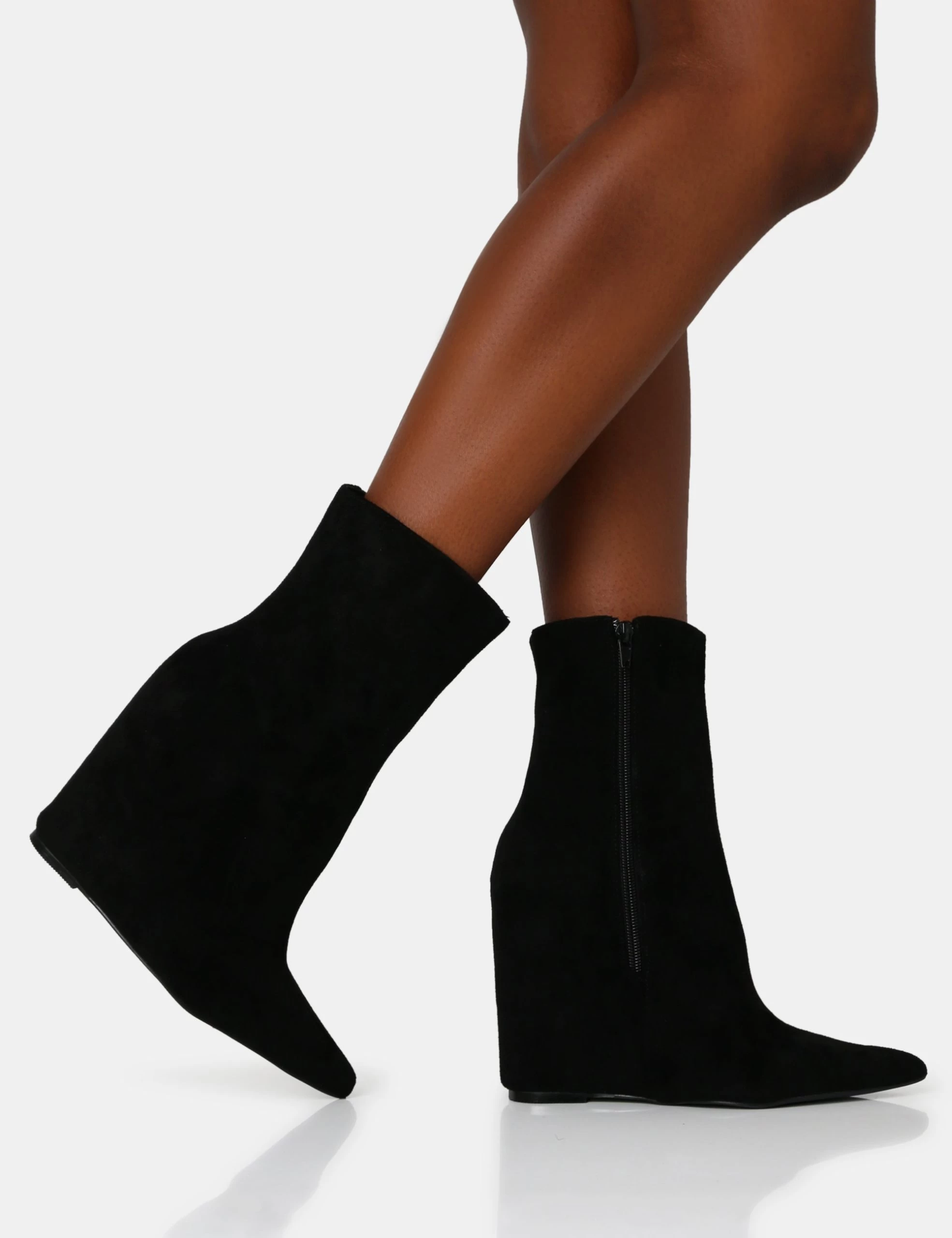 Getaway Black Faux Suede Wedged Heeled Ankle Boot 4 Getaway Black Faux Suede Wedged Heeled Ankle Boot - Image 2