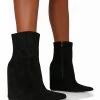 Getaway Black Faux Suede Wedged Heeled Ankle Boot