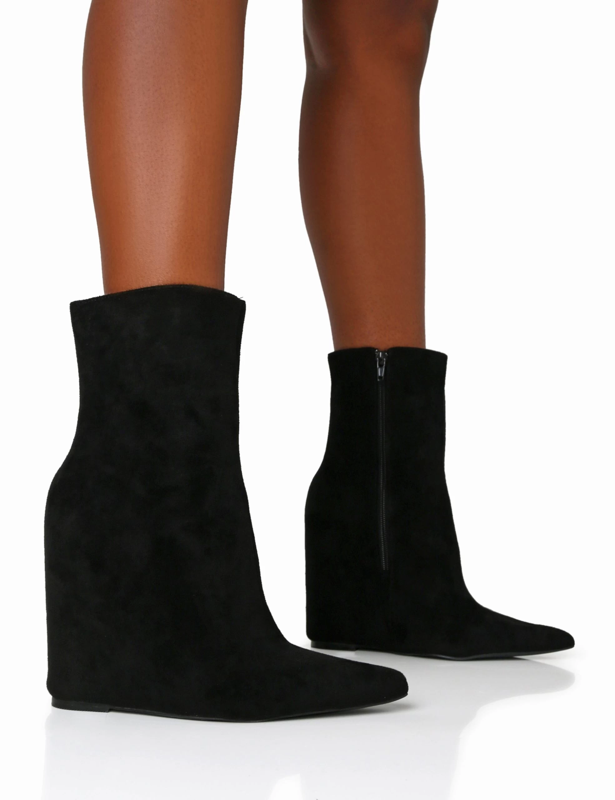 Getaway Black Faux Suede Wedged Heeled Ankle Boot 3 Getaway Black Faux Suede Wedged Heeled Ankle Boot
