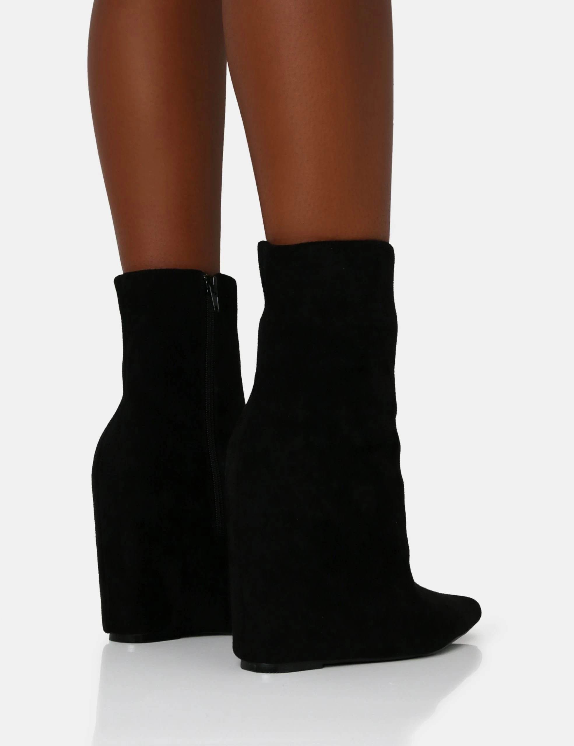 Getaway Black Faux Suede Wedged Heeled Ankle Boot 6 Getaway Black Faux Suede Wedged Heeled Ankle Boot - Image 4