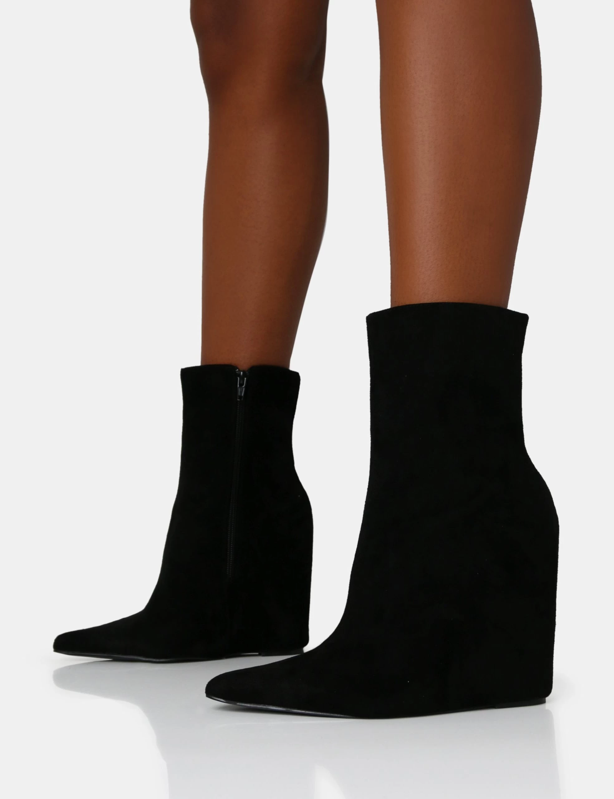 Getaway Black Faux Suede Wedged Heeled Ankle Boot 5 Getaway Black Faux Suede Wedged Heeled Ankle Boot - Image 3