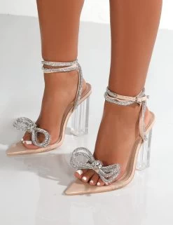 Icon Nude Wide Fit Wrap Around Diamante Bow Heels -Chic Footwear Shop IconNudeDetail