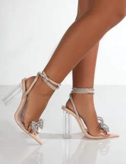 Icon Nude Wide Fit Wrap Around Diamante Bow Heels -Chic Footwear Shop IconNudeWalking