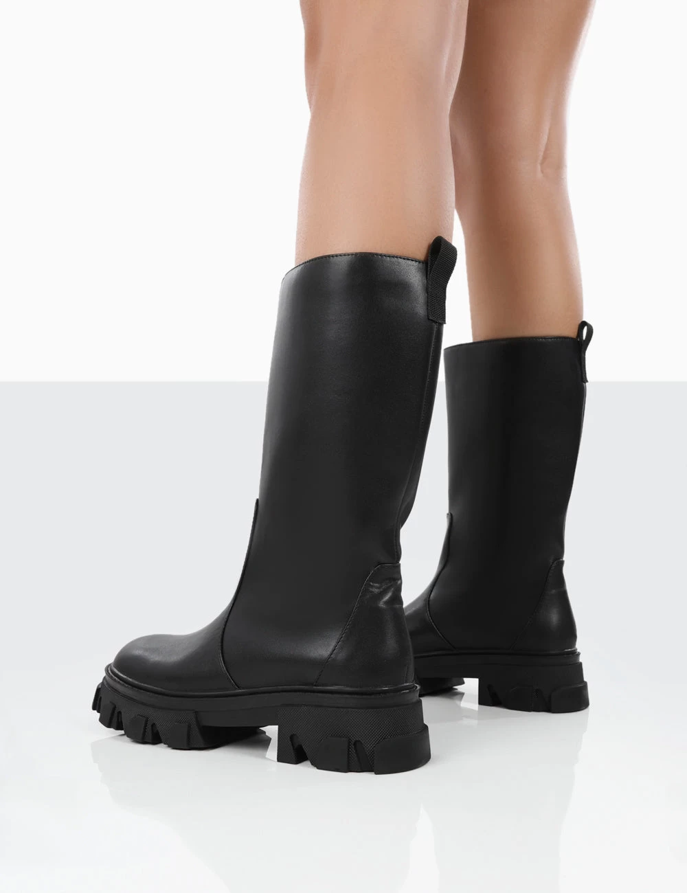 Jolie Black Pu Knee High Chunky Sole Long Boots 4 Jolie Black Pu Knee High Chunky Sole Long Boots - Image 2