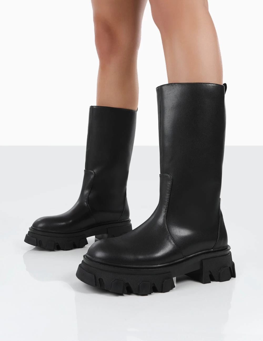 Jolie Black Pu Knee High Chunky Sole Long Boots 5 Jolie Black Pu Knee High Chunky Sole Long Boots - Image 3