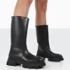 Jolie Black Pu Knee High Chunky Sole Long Boots