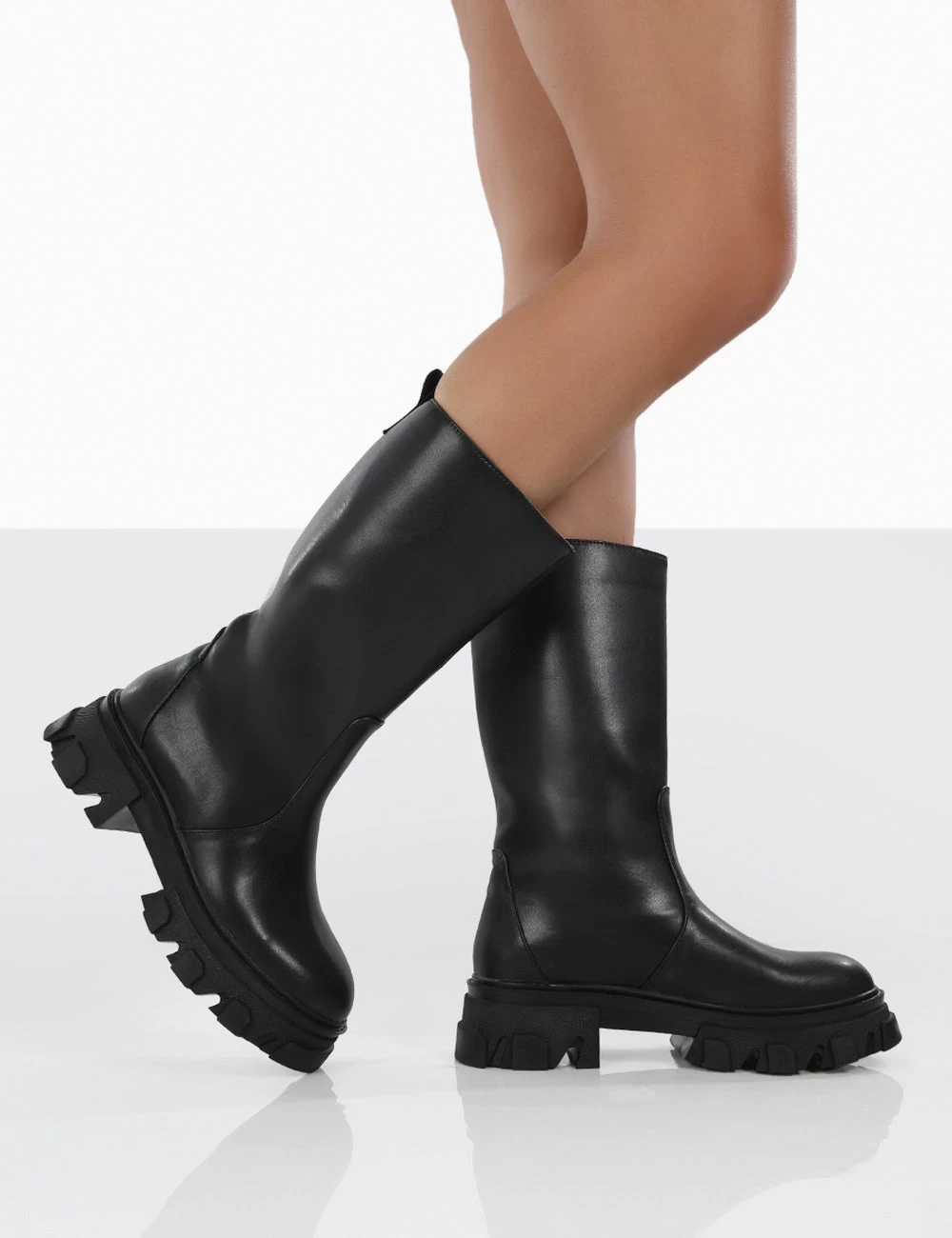 Jolie Black Pu Knee High Chunky Sole Long Boots 6 Jolie Black Pu Knee High Chunky Sole Long Boots - Image 4